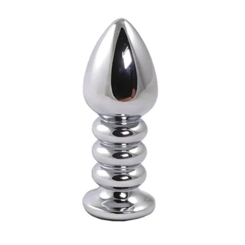 Silver large ribbed butt plug with black crystal Silver large ribbed butt plug with black crystal