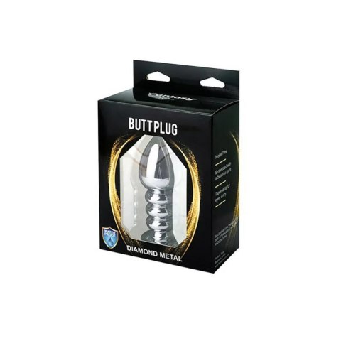 Silver large ribbed butt plug with black crystal Silver large ribbed butt plug with black crystal