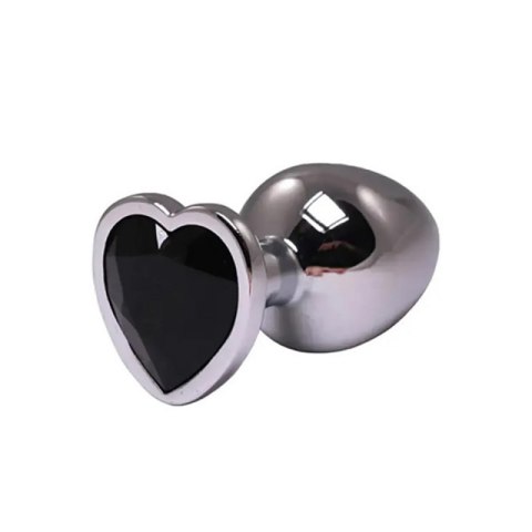 Silver medium heart-shaped butt plug with black crystal Silver medium heart-shaped butt plug with black crystal