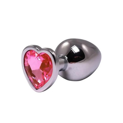 Silver medium heart-shaped butt plug with pink crystal Silver medium heart-shaped butt plug with pink crystal