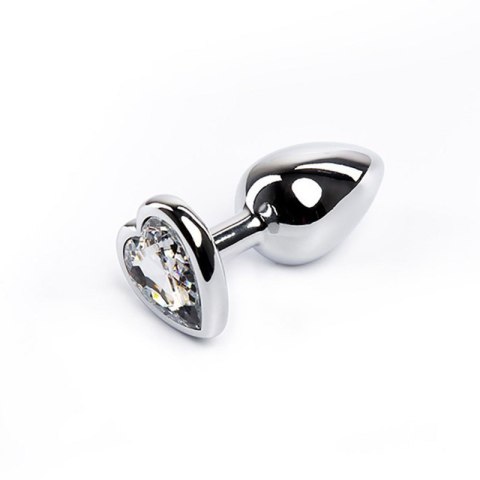 Silver medium heart-shaped butt plug with white crystal Silver medium heart-shaped butt plug with white crystal