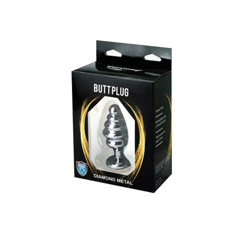 Silver medium ribbed butt plug with white crystal Silver medium ribbed butt plug with white crystal