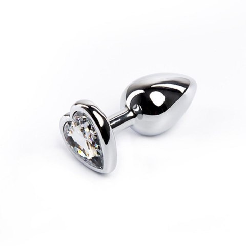 Silver small heart-shaped butt plug with white crystal Silver small heart-shaped butt plug with white crystal