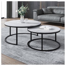 Zestaw okrągłych stolików kawowych 2w1 biały marmur 60 i 80 cm STL14