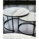 Zestaw okrągłych stolików kawowych 2w1 biały marmur 60 i 80 cm STL14