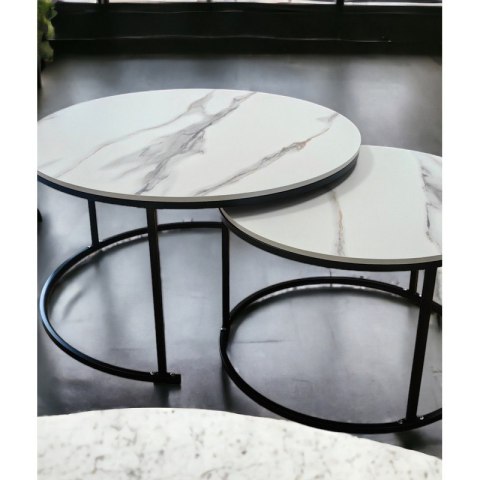Zestaw okrągłych stolików kawowych 2w1 biały marmur 60 i 80 cm STL14