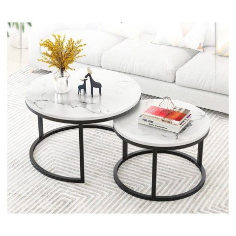 Zestaw okrągłych stolików kawowych 2w1 biały marmur 60 i 80 cm STL14