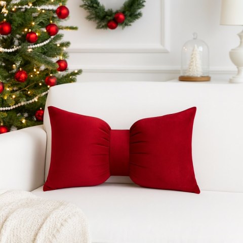 Aksamitna poduszka dekoracyjna, czerwona kokarda duża, 30x50 cm PDS23