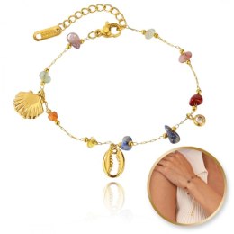 Bransoletka na rękę stal chirurgiczna pozłacana 14k złotem, MUSZELKI kamienie BST1514