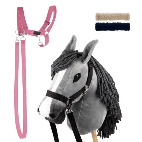 Zestaw Skippi - Hobby Horse Szary i dodatkowy Kantar - różowy