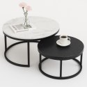 Zestaw okrągłych stolików kawowych 2w1 biało czarny marmur 60 i 80 cm STL14BCZ