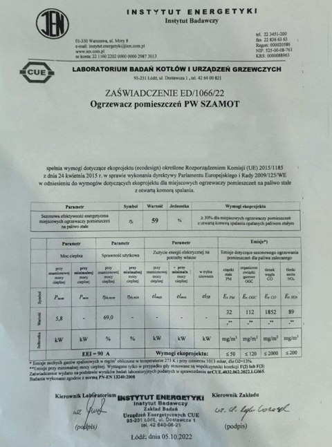 Piec Piecyk SZAMOTOWY Koza APOLLO - ATEST POLSKA produkcja