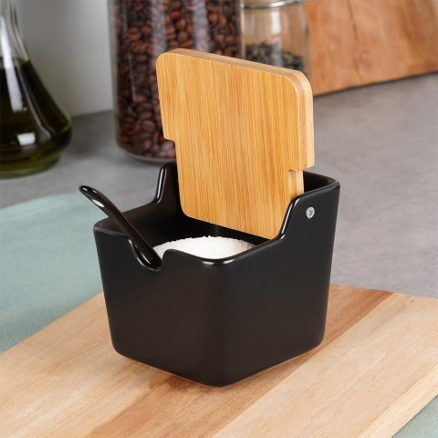 CUKIERNICZKA CERAMICZNA Z ŁYŻECZKĄ CZARNA CUKIERNICA POJEMNIK NA CUKIER 250ML VILDE 139675 CUKIERNICZKA CERAMICZNA Z ŁYŻECZKĄ CZARNA CUKIERNICA POJEMNIK NA CUKIER 250ML VILDE 139675