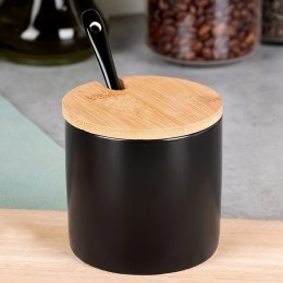 CUKIERNICZKA CERAMICZNA Z ŁYŻECZKĄ CZARNA OKRĄGŁA CUKIERNICA POJEMNIK NA CUKIER 250ML VILDE 139681