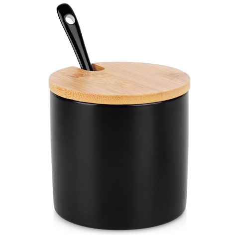 CUKIERNICZKA CERAMICZNA Z ŁYŻECZKĄ CZARNA OKRĄGŁA CUKIERNICA POJEMNIK NA CUKIER 250ML VILDE 139681 CUKIERNICZKA CERAMICZNA Z ŁYŻECZKĄ CZARNA OKRĄGŁA CUKIERNICA POJEMNIK NA CUKIER 250ML VILDE 139681
