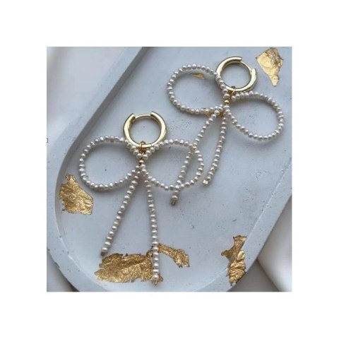 Kolczyki KOKARDY wiszące ze stali szlachetnej pozłacanej, perełki KST3281