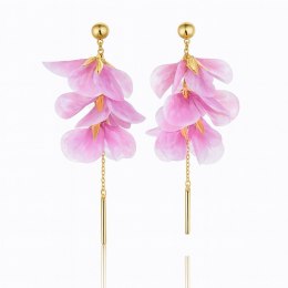 Kolczyki wiszące, efektowne materiałowe kwiaty, koraliki K1711