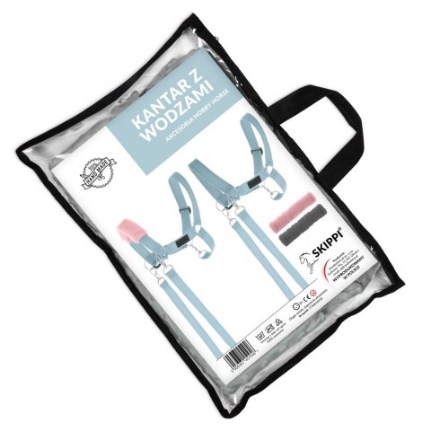 Zestaw Skippi - Hobby Horse Karo - srokaty - Derka wrzos - Kantar błękitny Zestaw Skippi - Hobby Horse Karo - srokaty - Derka wrzos - Kantar błękitny