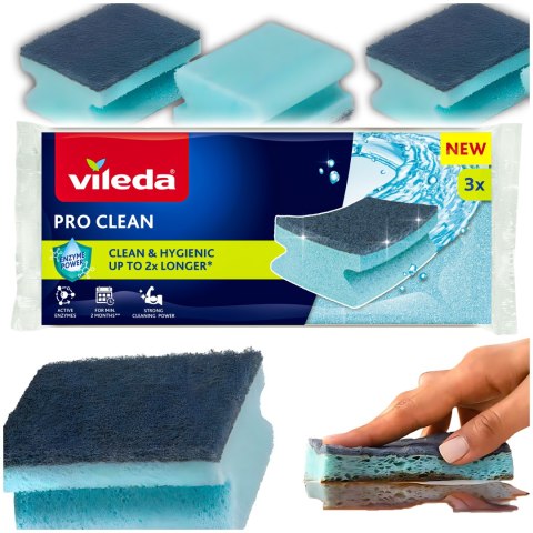 Zmywak profilowany z enzymami Vileda Pro Clean 3 szt.