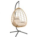 Fotel wiszący huśtawka, kokon składany brązowy z beżowymi poduszkami KR37BR