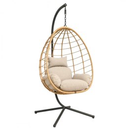 Fotel wiszący huśtawka, kokon składany brązowy z beżowymi poduszkami KR37BR