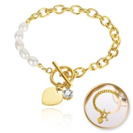 Bransoletka na rękę stal chirurgiczna pozłacana 14k złotem, PEREŁKI BST1515