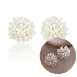 Kolczyki efektowne sztyft, okrągłe, koraliki białe, perełki 2,6cm K1714