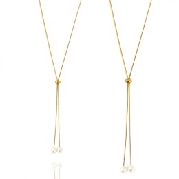 Naszyjnik stal szlachetna pozłacana 14k złotem, długi, regulowany perły NST2209