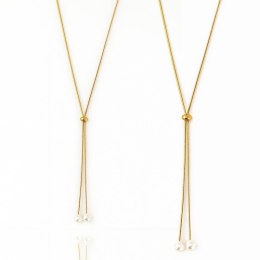 Naszyjnik stal szlachetna pozłacana 14k złotem, długi, regulowany perły NST2209