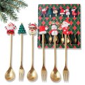 Zestaw łyżeczek ze świątecznymi figurkami, 6szt w pudełku, złote 16,8 x 2,9cm LYZ6