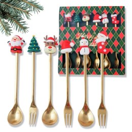 Zestaw łyżeczek ze świątecznymi figurkami, 6szt w pudełku, złote 16,8 x 2,9cm LYZ6