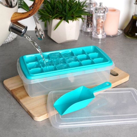 Forma foremka do kostek lodu z pokrywką pojemnik i łopatka na lód kostki EXCELLENT HOUSEWARE 122210 Forma foremka do kostek lodu z pokrywką pojemnik i łopatka na lód kostki EXCELLENT HOUSEWARE 122210
