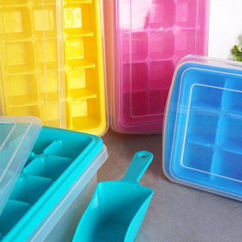 Forma foremka do kostek lodu z pokrywką pojemnik i łopatka na lód kostki EXCELLENT HOUSEWARE 122210 Forma foremka do kostek lodu z pokrywką pojemnik i łopatka na lód kostki EXCELLENT HOUSEWARE 122210