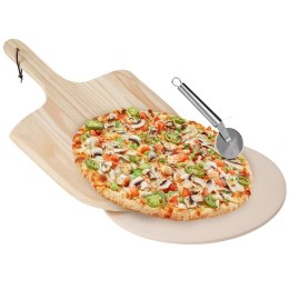 KAMIEŃ DO PIECZENIA PIZZY SZAMOTOWY Z ŁOPATĄ I NOŻEM 3 ELEMENTY VILDE 279072