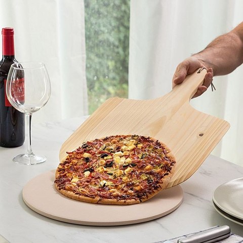 KAMIEŃ DO PIECZENIA PIZZY SZAMOTOWY Z ŁOPATĄ I NOŻEM 3 ELEMENTY VILDE 279072 KAMIEŃ DO PIECZENIA PIZZY SZAMOTOWY Z ŁOPATĄ I NOŻEM 3 ELEMENTY VILDE 279072