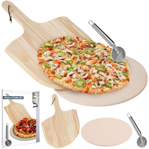 KAMIEŃ DO PIECZENIA PIZZY SZAMOTOWY Z ŁOPATĄ I NOŻEM 3 ELEMENTY VILDE 279072 KAMIEŃ DO PIECZENIA PIZZY SZAMOTOWY Z ŁOPATĄ I NOŻEM 3 ELEMENTY VILDE 279072