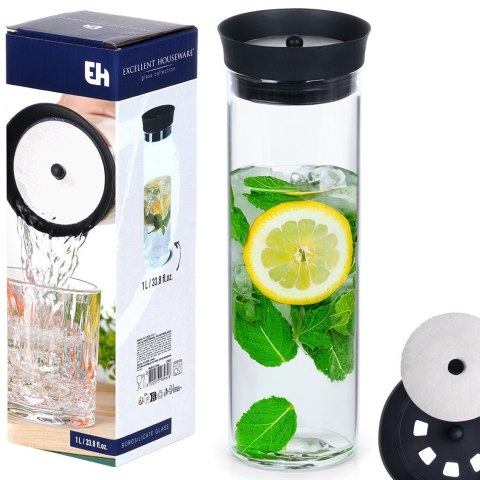 Karafka szklana z pokrywką na napoje wodę sok dzbanek 1L EXCELLENT HOUSEWARE 139636 Karafka szklana z pokrywką na napoje wodę sok dzbanek 1L EXCELLENT HOUSEWARE 139636
