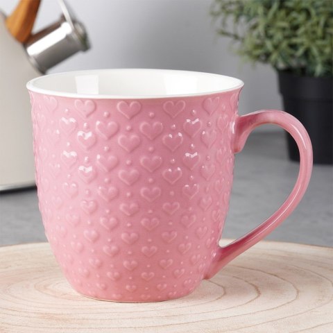 Kubek ceramiczny do kawy herbaty serca duży 580 ml różowy ORION 128847
