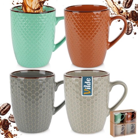 Kubki ceramiczne do kawy herbaty 400 ml zestaw kubków 4 sztuki VILDE 139672 Kubki ceramiczne do kawy herbaty 400 ml zestaw kubków 4 sztuki VILDE 139672