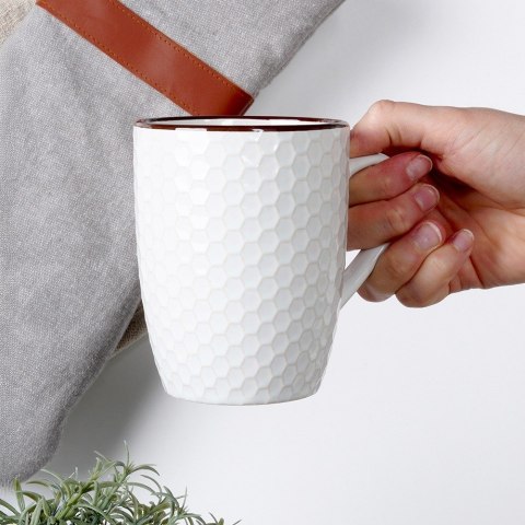 Kubki ceramiczne do kawy herbaty białe 400 ml zestaw kubków 4 sztuki VILDE 139674 Kubki ceramiczne do kawy herbaty białe 400 ml zestaw kubków 4 sztuki VILDE 139674