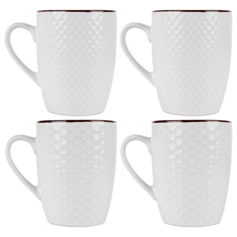 Kubki ceramiczne do kawy herbaty białe 400 ml zestaw kubków 4 sztuki VILDE 139674 Kubki ceramiczne do kawy herbaty białe 400 ml zestaw kubków 4 sztuki VILDE 139674