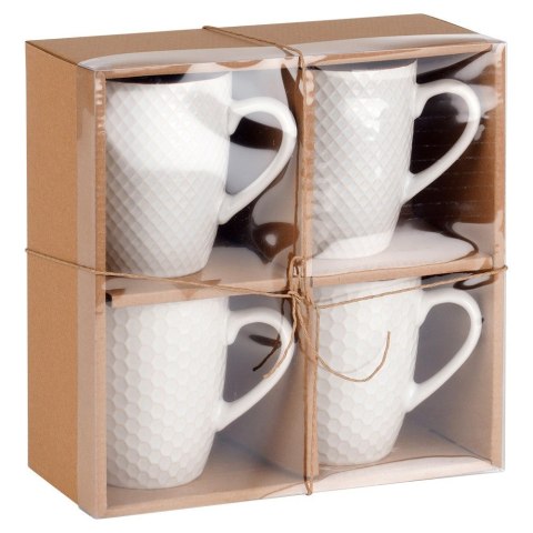 Kubki ceramiczne do kawy herbaty białe 400 ml zestaw kubków 4 sztuki VILDE 139674 Kubki ceramiczne do kawy herbaty białe 400 ml zestaw kubków 4 sztuki VILDE 139674