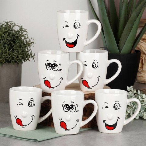Kubki ceramiczne do kawy herbaty buźki 350 ml zestaw kubków 6 sztuk VILDE 139699