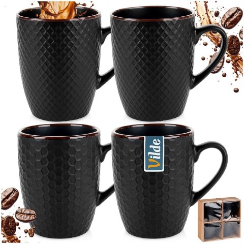 Kubki ceramiczne do kawy herbaty czarne 400 ml zestaw kubków 4 sztuki VILDE 139673 Kubki ceramiczne do kawy herbaty czarne 400 ml zestaw kubków 4 sztuki VILDE 139673