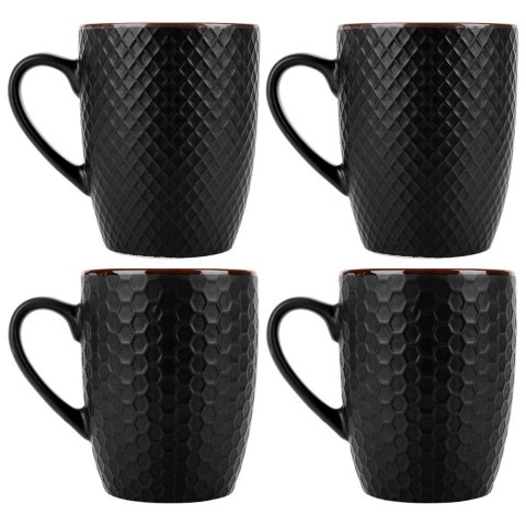Kubki ceramiczne do kawy herbaty czarne 400 ml zestaw kubków 4 sztuki VILDE 139673 Kubki ceramiczne do kawy herbaty czarne 400 ml zestaw kubków 4 sztuki VILDE 139673