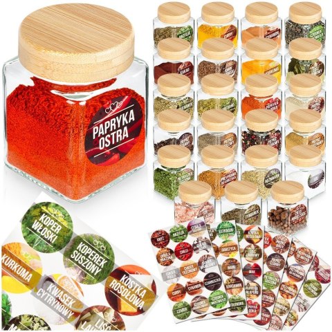 Pojemniki na przyprawy 24 szt 100ml pojemnik szklany + 90 etykiety VILDE 229194 Pojemniki na przyprawy 24 szt 100ml pojemnik szklany + 90 etykiety VILDE 229194