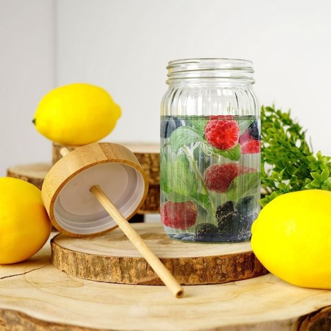 Słoik do picia napojów szklany z zakrętką i słomką grube szkło 500ml EXCELLENT HOUSEWARE 139177 Słoik do picia napojów szklany z zakrętką i słomką grube szkło 500ml EXCELLENT HOUSEWARE 139177