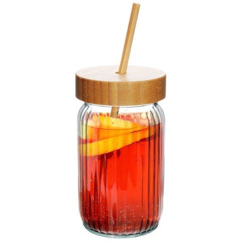 Słoik do picia napojów szklany z zakrętką i słomką grube szkło 500ml EXCELLENT HOUSEWARE 139177 Słoik do picia napojów szklany z zakrętką i słomką grube szkło 500ml EXCELLENT HOUSEWARE 139177