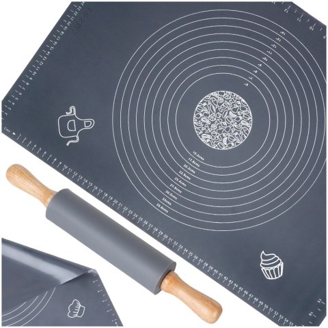 Stolnica do ciasta + wałek silikonowa duża gruba mata kuchenna 64X45cm 2-ele VILDE 279001 Stolnica do ciasta + wałek silikonowa duża gruba mata kuchenna 64X45cm 2-ele VILDE 279001