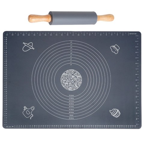 Stolnica do ciasta + wałek silikonowa duża gruba mata kuchenna 64X45cm 2-ele VILDE 279001 Stolnica do ciasta + wałek silikonowa duża gruba mata kuchenna 64X45cm 2-ele VILDE 279001